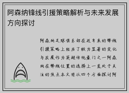 阿森纳锋线引援策略解析与未来发展方向探讨