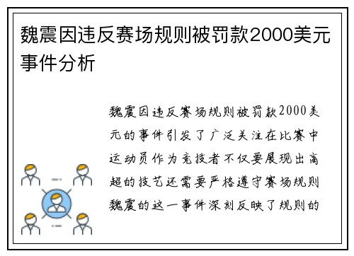 魏震因违反赛场规则被罚款2000美元事件分析